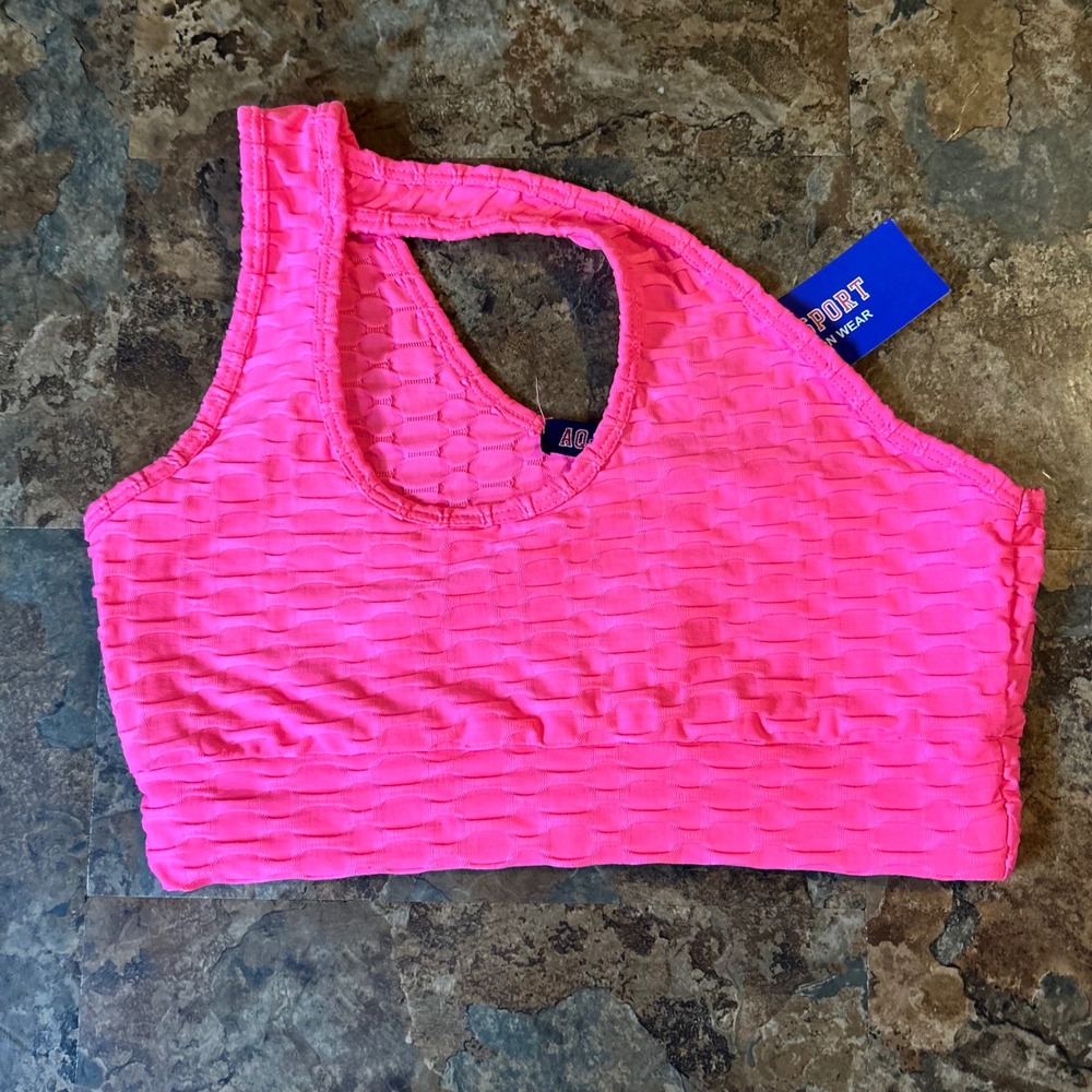 AQ-Sport Wireless One Shoulder Cut Out Sports Bra Womens Size Medium Pink